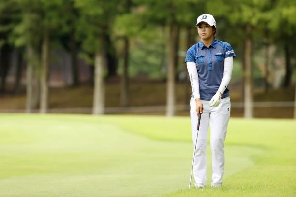 Kotone Hori of Japan is seen before her second shot on the 1st hole during the final round of the JLPGA Championship Konica Minolta Cup at Shizu...