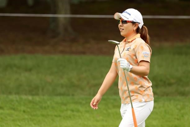 Mika MIyazato of Japan is seen on the 10th hole during the final round of the JLPGA Championship Konica Minolta Cup at Shizu Hills Country Club on...