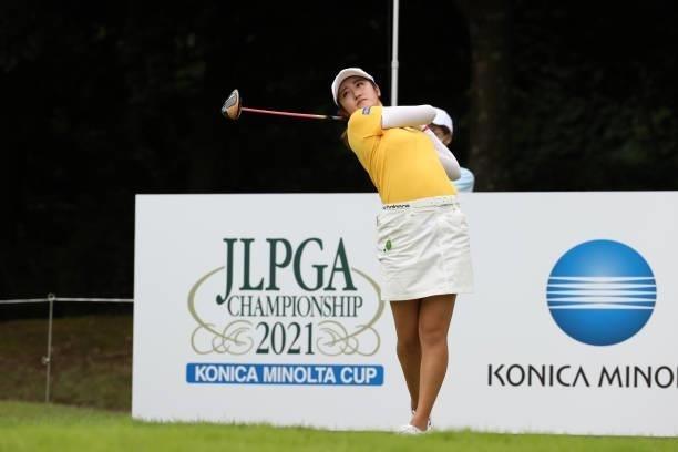 Mone Inami of Japan hits her tee shot on the 16th hole during the final round of the JLPGA Championship Konica Minolta Cup at Shizu Hills Country...