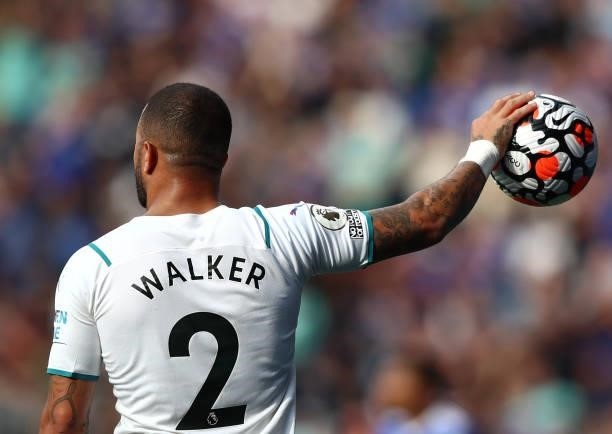Kyle Walker of Manchester City in action during the Premier League match between Leicester City and Manchester City at The King Power Stadium on...