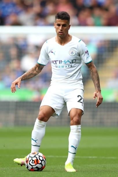 Joao Cancelo of Manchester City in action during the Premier League match between Leicester City and Manchester City at The King Power Stadium on...