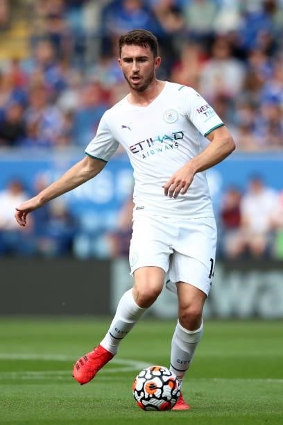 Aymeric Laporte of Manchester City in action during the Premier League match between Leicester City and Manchester City at The King Power Stadium on...