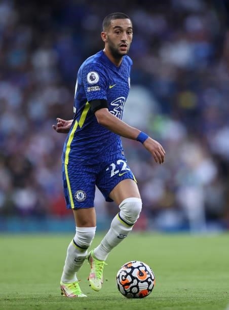 Hakim Ziyech of Chelsea during the Premier League match between Chelsea and Aston Villa at Stamford Bridge on September 11, 2021 in London, England.