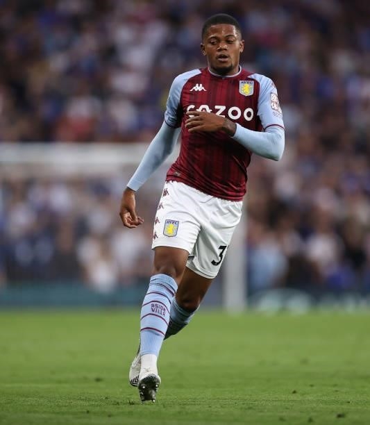 Leon Bailey of Aston Villa during the Premier League match between Chelsea and Aston Villa at Stamford Bridge on September 11, 2021 in London,...