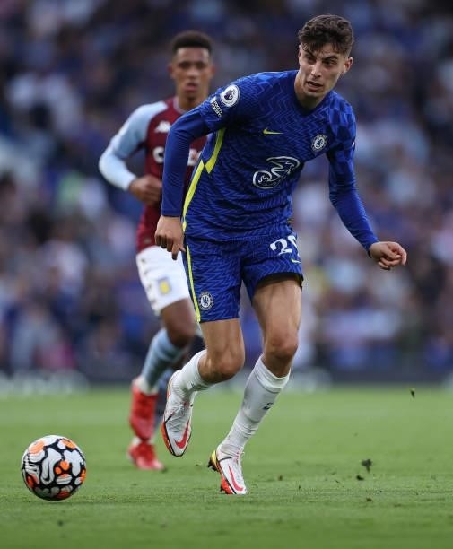 Kai Havertz of Chelsea during the Premier League match between Chelsea and Aston Villa at Stamford Bridge on September 11, 2021 in London, England.