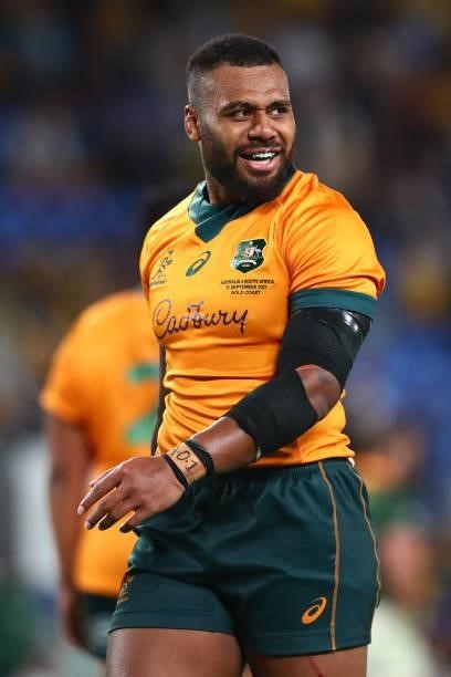 Samu Kerevi of the Wallabies looks on during the Rugby Championship match between the South Africa Springboks and the Australian Wallabies at Cbus...