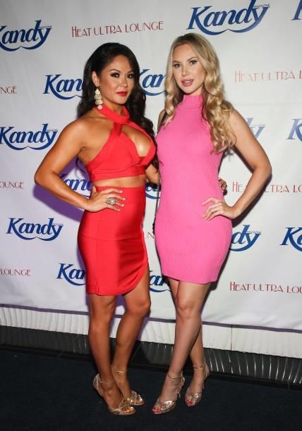 Models Jennifer Irene Gonzalez and Tiffany Toth attend the Kandy Magazine's 10 Year Anniversary: Red, White & Blue Celebration at HEAT Ultra Lounge...