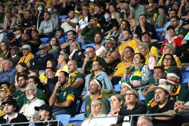 Crowds look on during the Rugby Championship match between the South Africa Springboks and the Australian Wallabies at Cbus Super Stadium on...