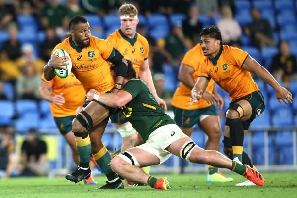 Samu Kerevi of the Wallabies makes a run during the Rugby Championship match between the South Africa Springboks and the Australian Wallabies at Cbus...