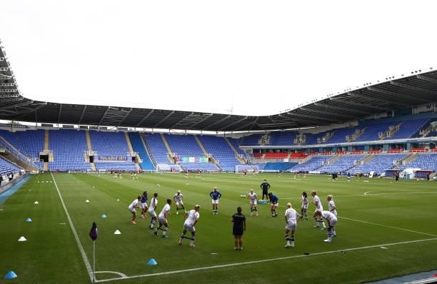 General view inside the stadium as the players of Reading warm up prior to the Barclays FA Women's Super League match between Reading Women and...
