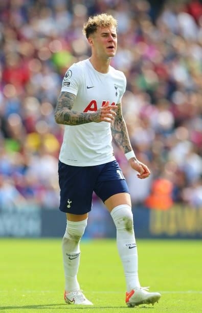 Joe Rodon of Tottenham Hotspur reacts during the Premier League match between Crystal Palace and Tottenham Hotspur at Selhurst Park on September 11,...