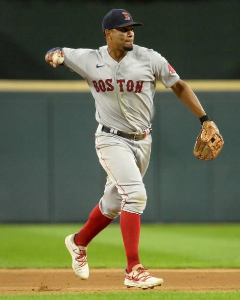 Xander Bogaerts of the Boston Red Sox fields against the Chicago White Sox on September 10, 2021 at Guaranteed Rate Field in Chicago, Illinois.