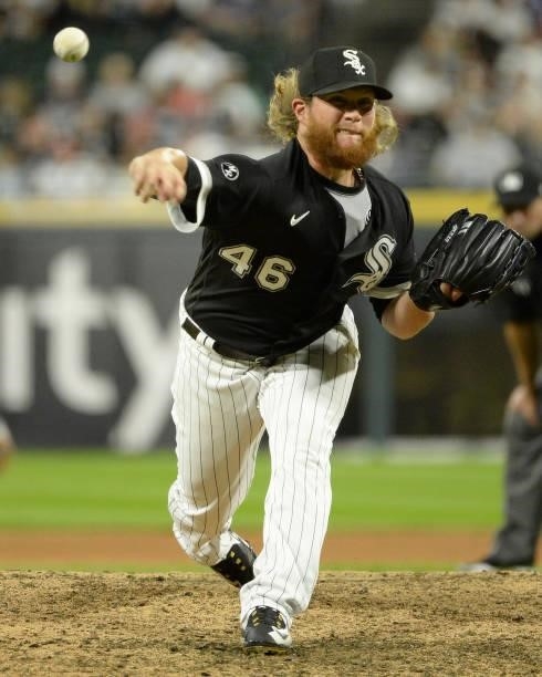 Craig Kimbrel of the Chicago White Sox pitches against the Boston Red Sox on September 10, 2021 at Guaranteed Rate Field in Chicago, Illinois. The...