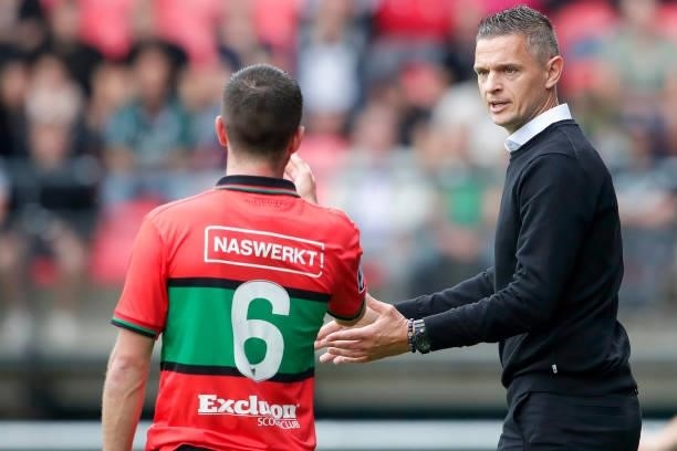 Jordy Bruijn of N.E.C., Coach Rogier Meijer of N.E.C. During the Dutch Eredivisie match between N.E.C. And Willem II at De Goffert on September 12,...
