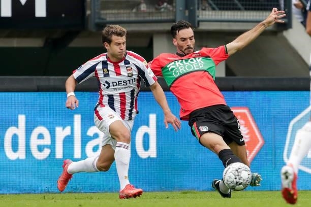 Mats Kohlert of Willem II, Ivan Marquez of N.E.C. During the Dutch Eredivisie match between N.E.C. And Willem II at De Goffert on September 12, 2021...