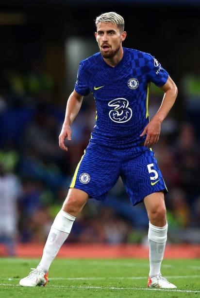 Jorginho of Chelsea FC during the Premier League match between Chelsea and Aston Villa at Stamford Bridge on September 11, 2021 in London, England.