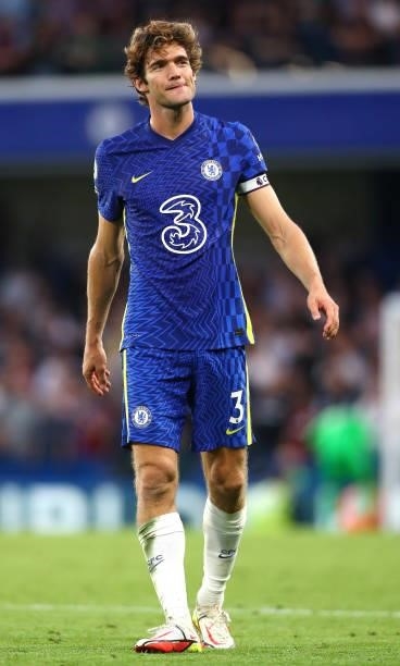 Marcos Alonso of Chelsea FC during the Premier League match between Chelsea and Aston Villa at Stamford Bridge on September 11, 2021 in London,...