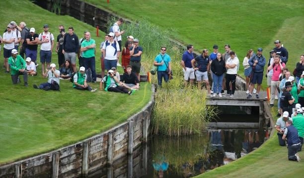 View of spectators on the 18th hole during Day Four of The BMW PGA Championship at Wentworth Golf Club on September 12, 2021 in Virginia Water,...
