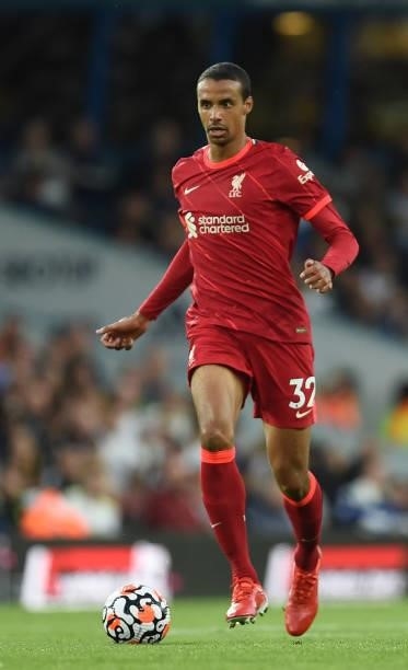 Joel Matip of Liverpool during the Premier League match between Leeds United and Liverpool at Elland Road on September 12, 2021 in Leeds, England.