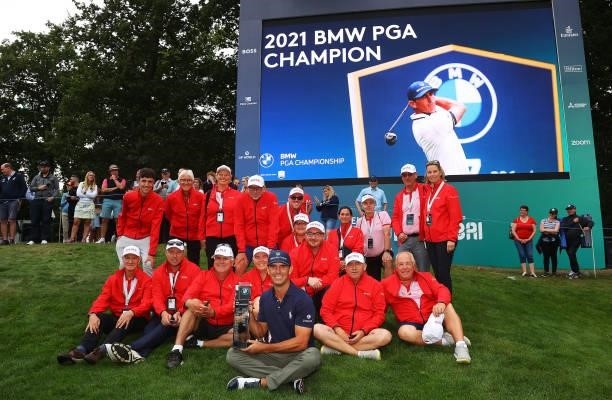 Billy Horschel of the United States of America poses with the trophy after wining the BMW PGA Championship during Day Four of The BMW PGA...