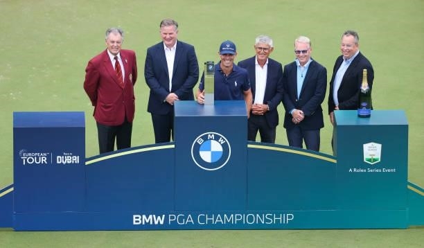 Billy Horschel of the United States of America poses with the trophy after wining the BMW PGA Championship at Wentworth Golf Club on September 12,...