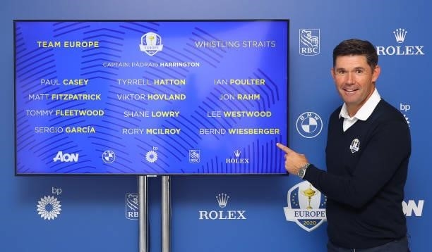 Team Europe Ryder Cup Captain Padraig Harrington pictured with his captains pick during Day Four of The BMW PGA Championship at Wentworth Golf Club...