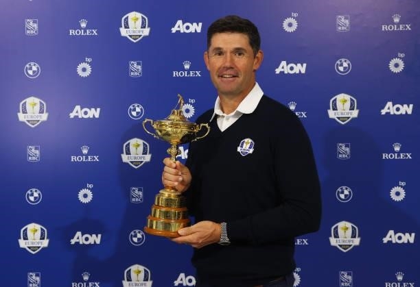 Team Europe Ryder Cup Captain Padraig Harrington pictured with the Ryder Cup during Day Four of The BMW PGA Championship at Wentworth Golf Club on...