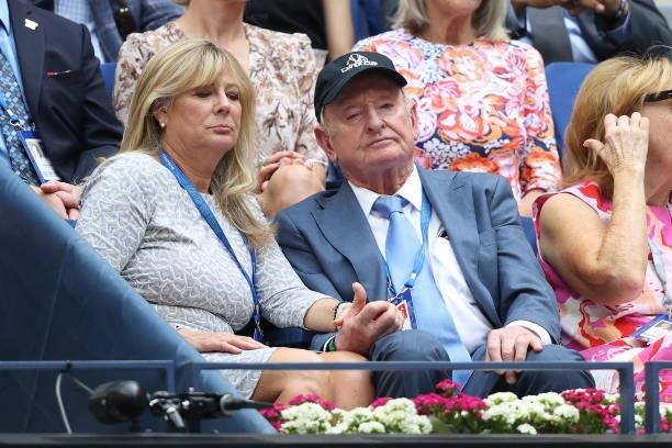 Rod Laver, former tennis player, watches the Men's Singles final match between Daniil Medvedev of Russia and Novak Djokovic of Serbia on Day Fourteen...