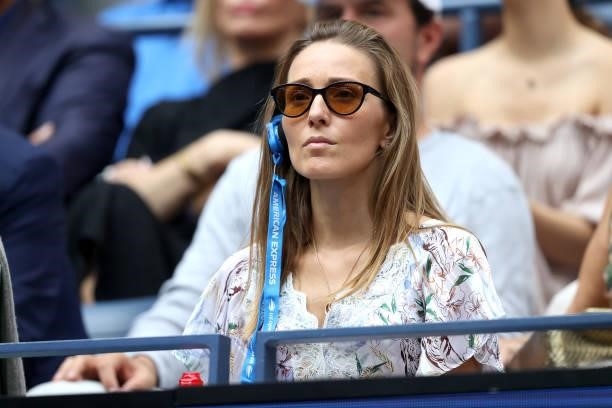 Jelena Djokovic, wife of Novak Djokovic of Serbia, watches as he plays against Daniil Medvedev of Russia during their Men's Singles final match on...
