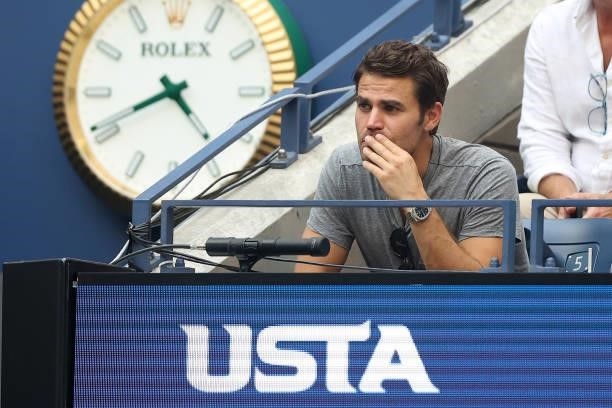 Actor Paul Wesley watches the Men's Singles final match between Daniil Medvedev of Russia and Novak Djokovic of Serbia on Day Fourteen of the 2021 US...