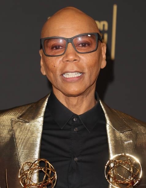 RuPaul poses with the award for Outstanding Unstructured Reality Program for "RuPaul's Drag Race: Untucked