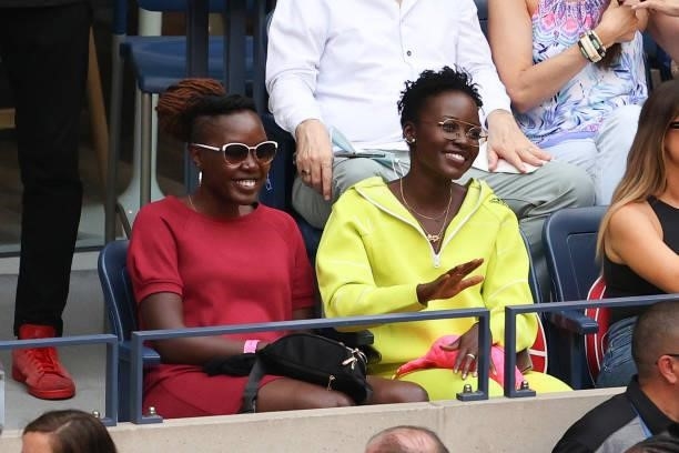 Actress Lupita Nyong'o watches the Men's Singles final match between Daniil Medvedev of Russia and Novak Djokovic of Serbia on Day Fourteen of the...