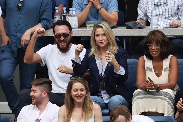 Actress Kate Hudson and tv personality Gayle King watch the Men's Singles final match between Daniil Medvedev of Russia and Novak Djokovic of Serbia...