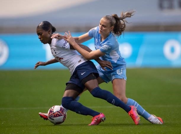 Jessica Naz of Tottenham Hotspur and Georgia Stanway of Manchester City in action during the Barclays FA Women's Super League match between...