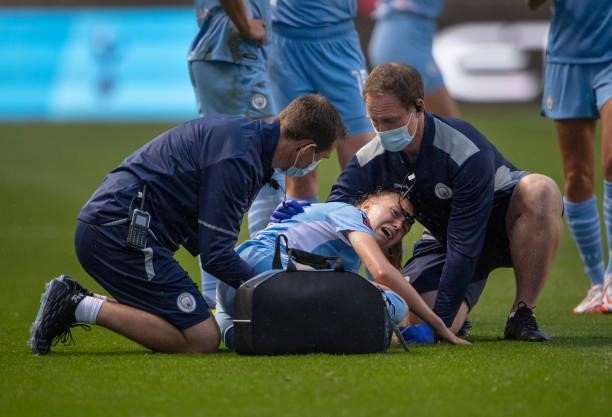 Esme Morgan of Manchester City is badly injured during the Barclays FA Women's Super League match between Manchester City Women and Tottenham Hotspur...