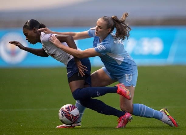 Jessica Naz of Tottenham Hotspur and Georgia Stanway of Manchester City in action during the Barclays FA Women's Super League match between...