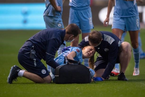 Esme Morgan of Manchester City is badly injured during the Barclays FA Women's Super League match between Manchester City Women and Tottenham Hotspur...