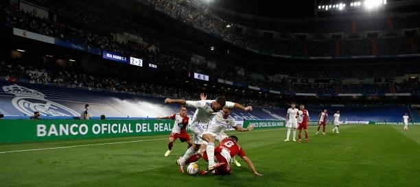 Daniel Carvajal and Eden Hazard both of Real Madrid in action during the La Liga Santader match between Real Madrid CF and RC Celta de Vigo at...
