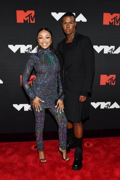 Bonang Matheba and Emory Stewart attend the 2021 MTV Video Music Awards at Barclays Center on September 12, 2021 in the Brooklyn borough of New York...