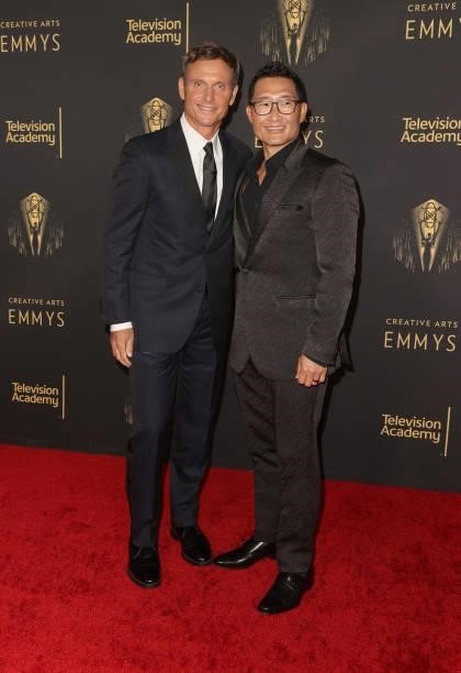 Tony Goldwyn and Daniel Dae Kim attend the 2021 Creative Arts Emmys at Microsoft Theater on September 12, 2021 in Los Angeles, California.
