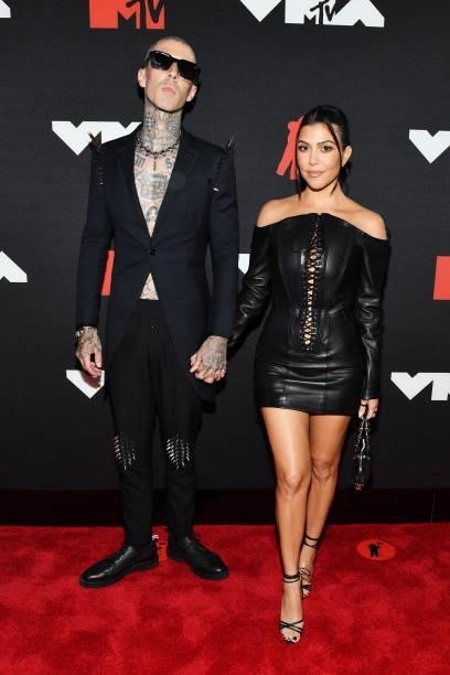 Travis Barker and Kourtney Kardashian attend the 2021 MTV Video Music Awards at Barclays Center on September 12, 2021 in the Brooklyn borough of New...