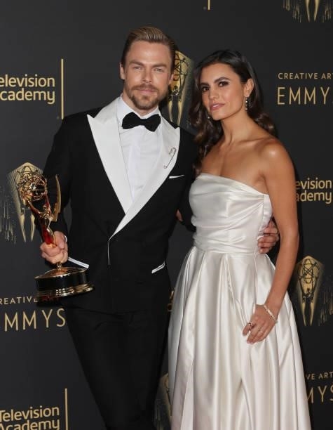 Derek Hough and Hayley Erbert attends the 2021 Creative Arts Emmys at Microsoft Theater on September 12, 2021 in Los Angeles, California.