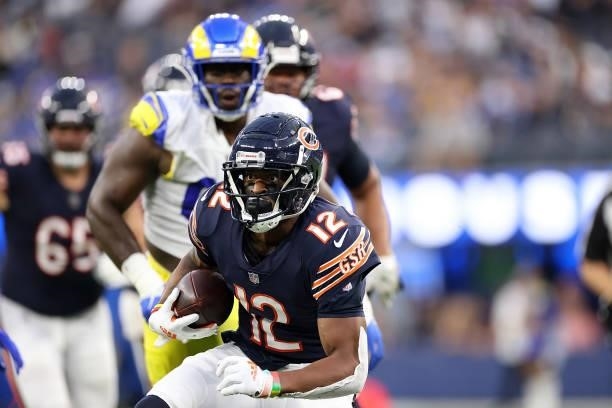 Allen Robinson of the Chicago Bears runs for yards during the first half against the Los Angeles Rams at SoFi Stadium on September 12, 2021 in...