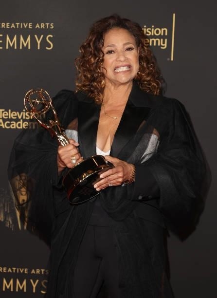Debbie Allen poses with the award for Outstanding Choreography for Scripted Programming for "Dolly Parton’s Christmas on the Square