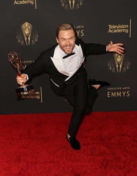 Derek Hough poses with the award for Outstanding Choreography for Variety or Reality Programming for "Dancing With The Stars