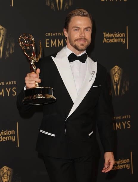 Derek Hough poses with the award for Outstanding Choreography for Variety or Reality Programming for "Dancing With The Stars