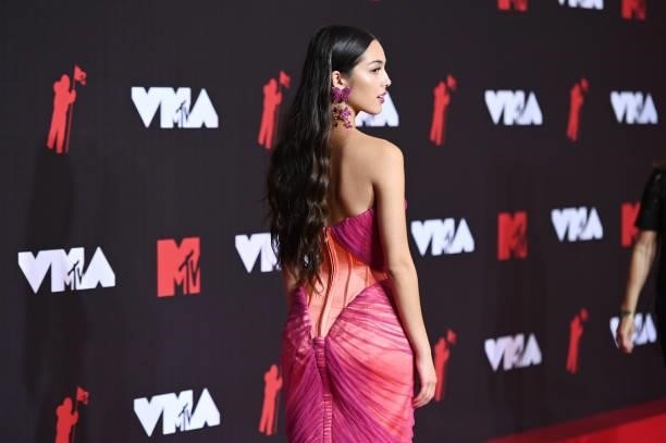 Olivia Rodrigo, fashion and hair detail, attends the 2021 MTV Video Music Awards at Barclays Center on September 12, 2021 in the Brooklyn borough of...