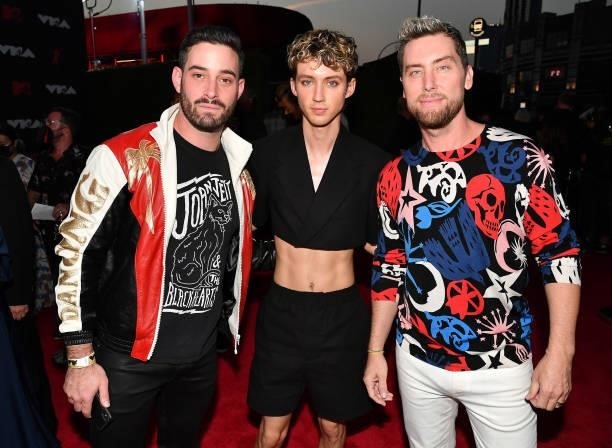 Michael Turchin, Troye Sivan and Lance Bass attend the 2021 MTV Video Music Awards at Barclays Center on September 12, 2021 in the Brooklyn borough...