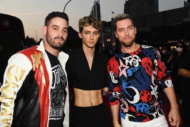 Michael Turchin, Troye Sivan and Lance Bass attend the 2021 MTV Video Music Awards at Barclays Center on September 12, 2021 in the Brooklyn borough...