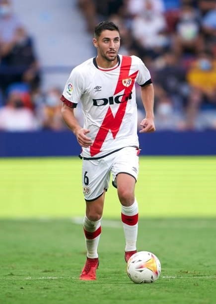 Santi Comesana of Rayo Vallecano runs with the ball during the La Liga Santander match between Levante UD and Rayo Vallecano at Ciutat de Valencia...